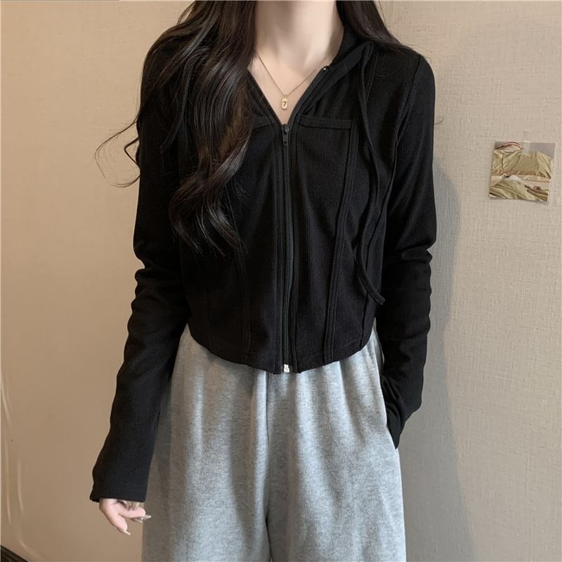 Racoon - Effen cropped hoodie met rits