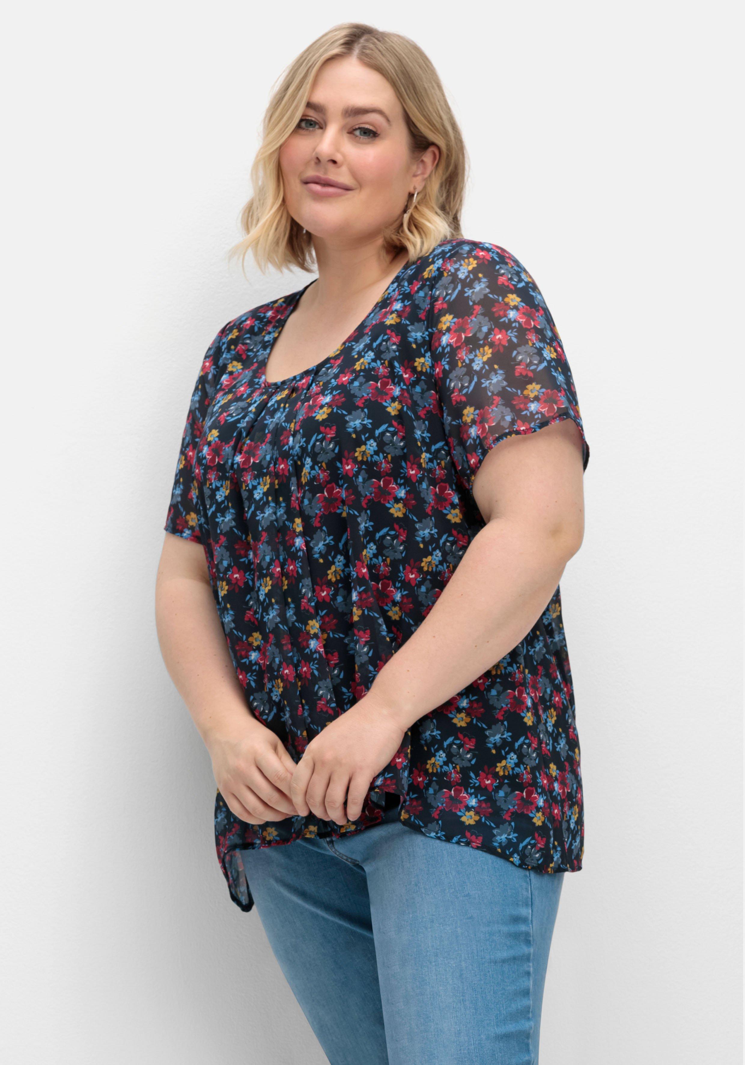 Shirt aus Chiffon mit Alloverdruck und Falten von