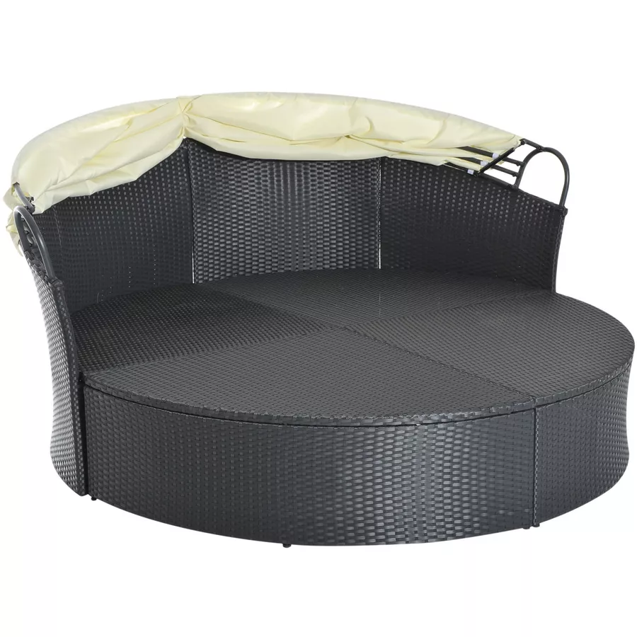 Outsunny Rattan-Sonneninsel inklusive faltbarem Dach schwarz, cremeweiß