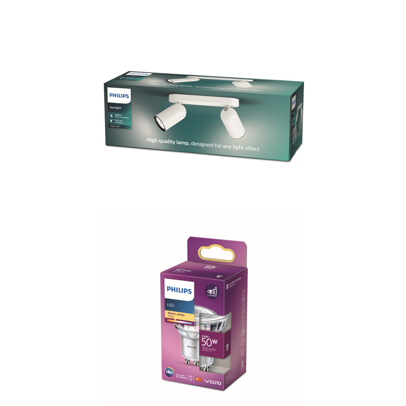 Philips Pongee Opbouwspot - Incl. Philips LED Lamp - 2 Spots