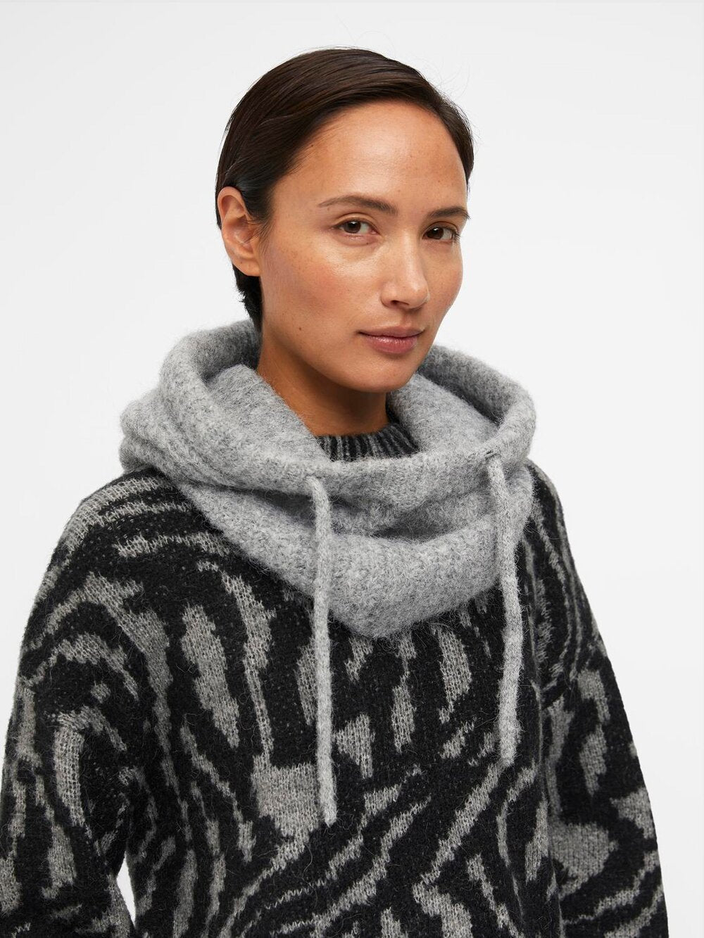 Object  Milu Cable Knit Balaclava - Light Grey Melange