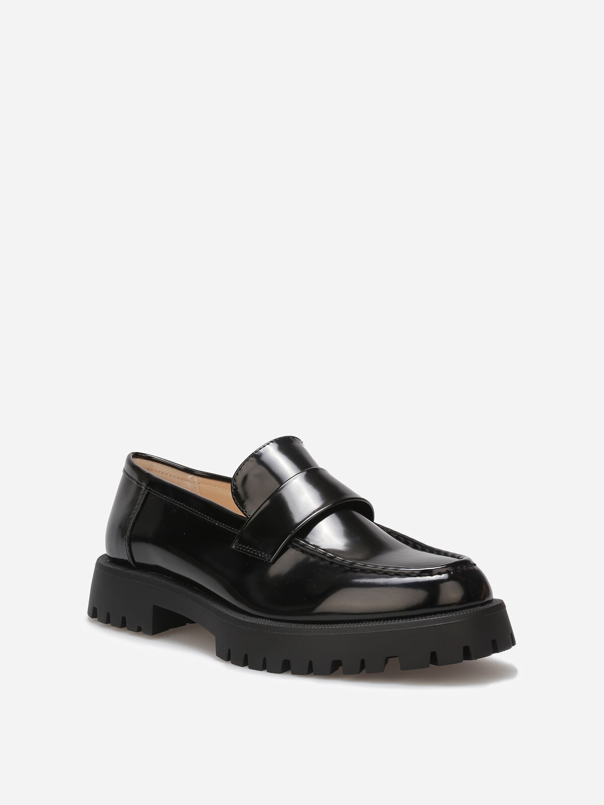 Mocassins vernis à semelle crantée- Noir
