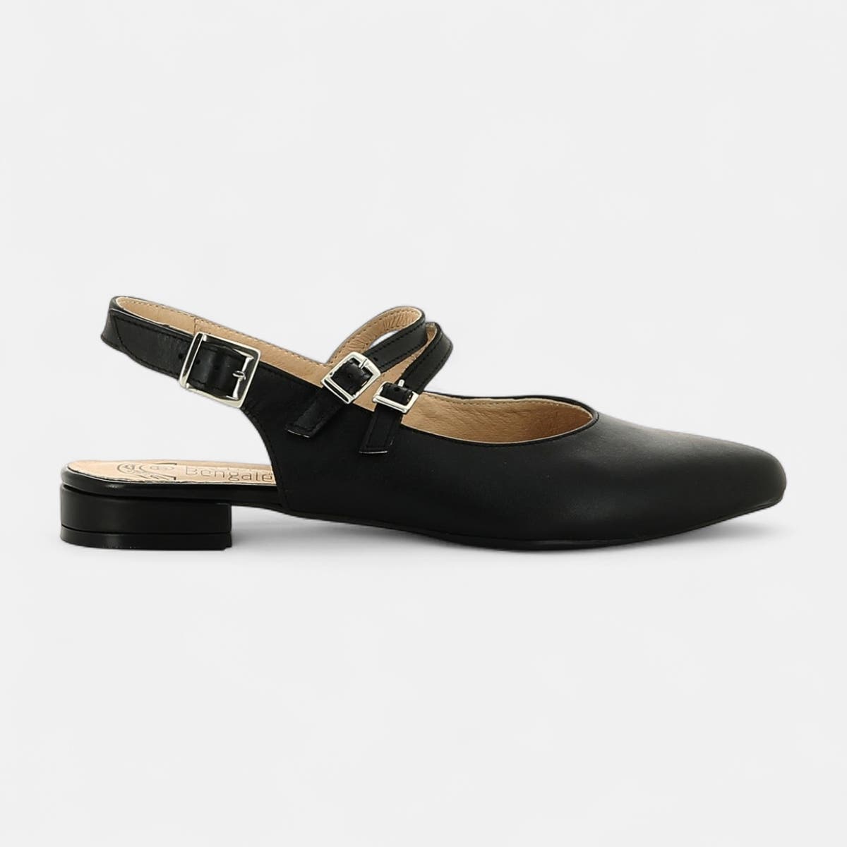 Escarpins avec bride arrière Femme en cuir noir