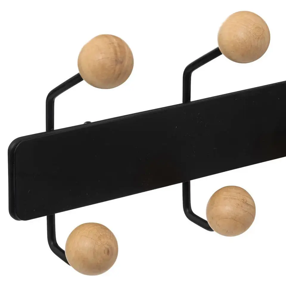 5Five Kapstok rek voor wand/muur - zwart - 10x ophanghaken - 44cm