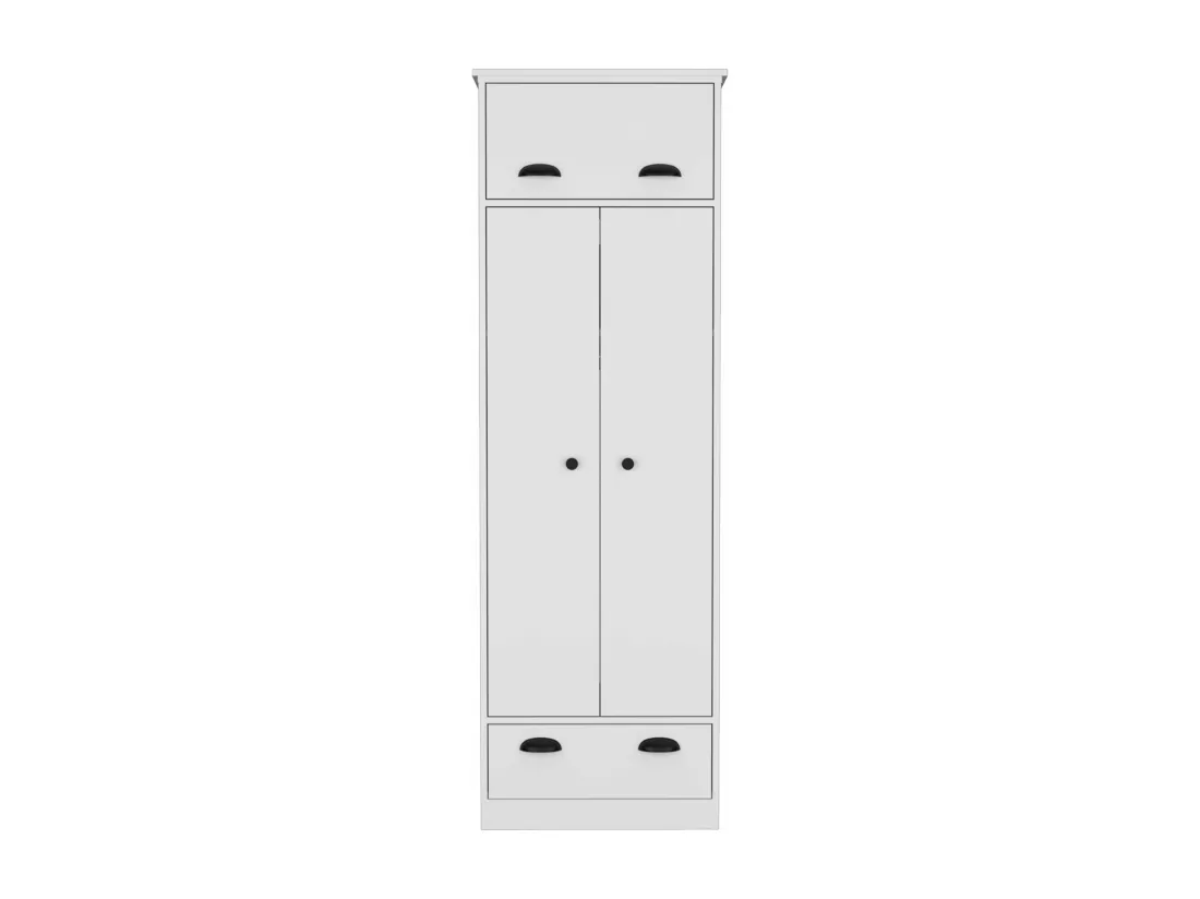 Armoire 2 portes en mélamine, avec tiroir à rail métallique, 178.99 cm X 59.20 cm X 50.01 cm , Blanc