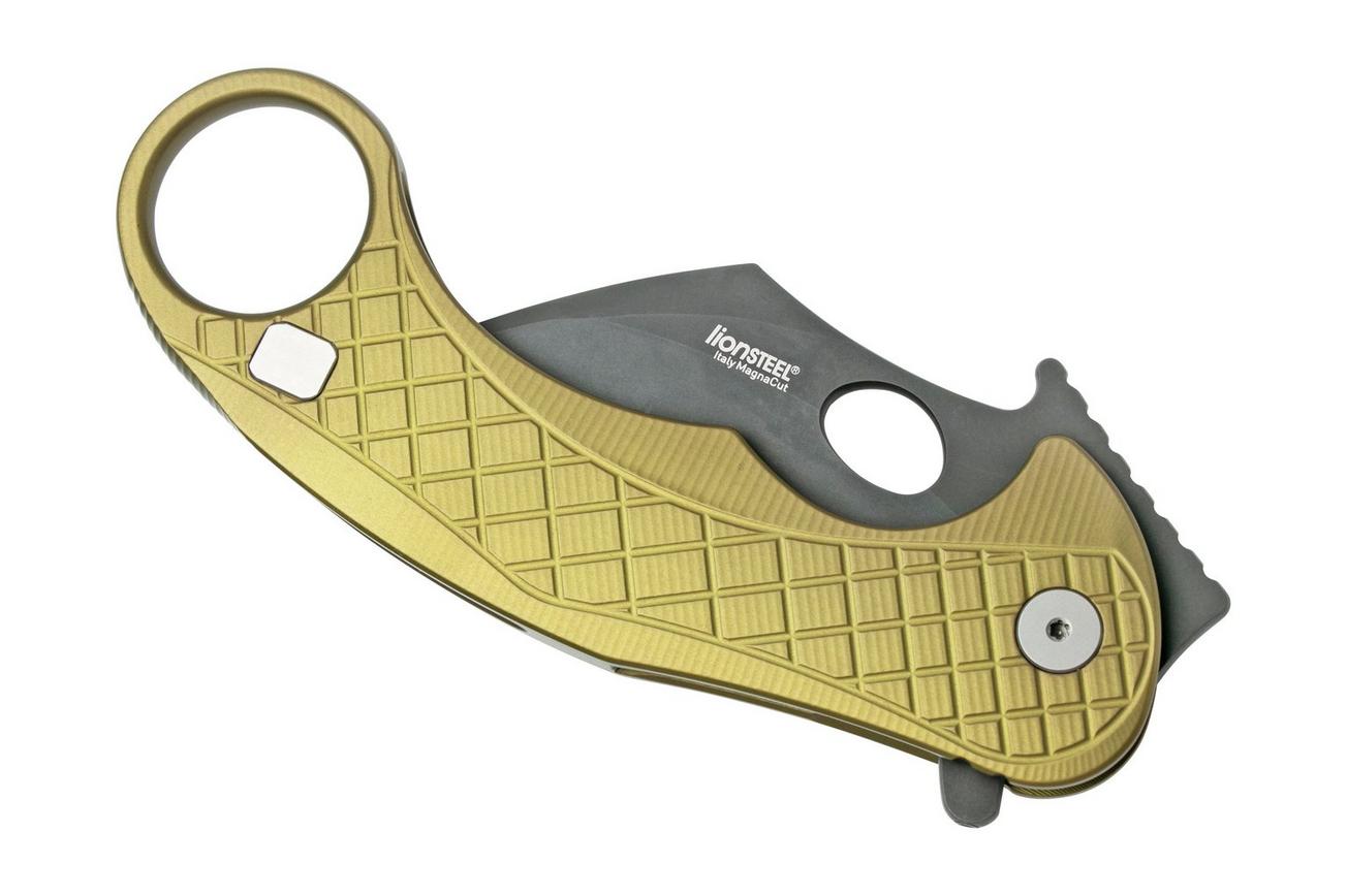 LionSteel L.E.One LE1-A-GB MagnaCut, Black, Green Aluminium, Karambit zakmes