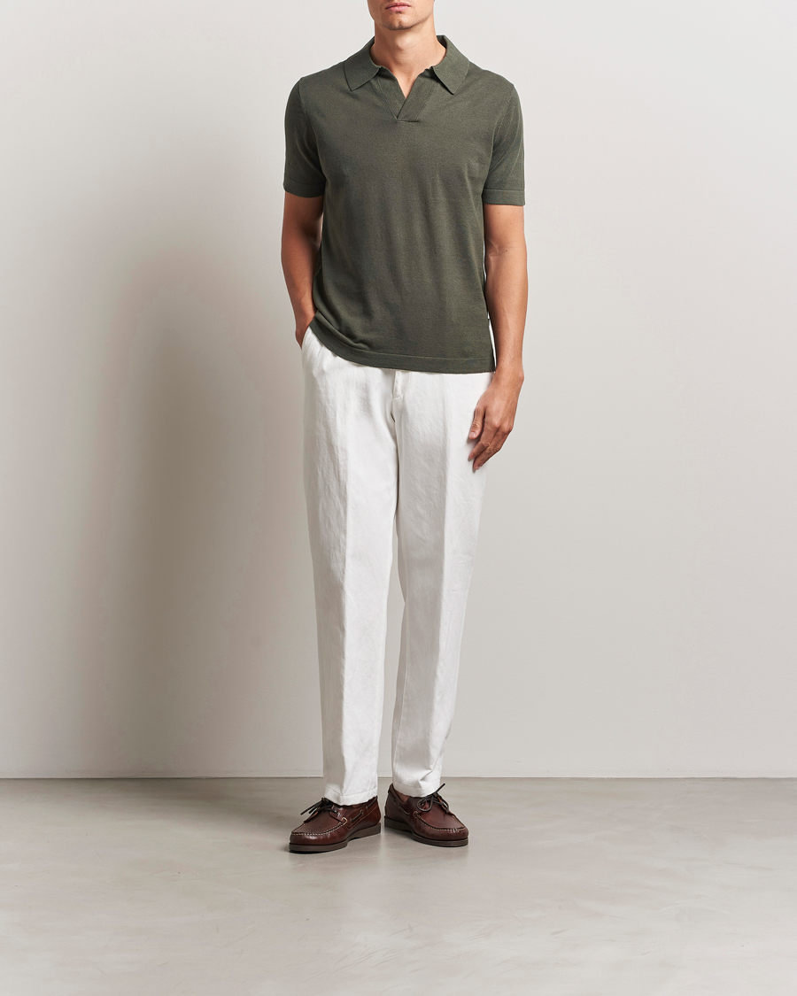 NN07 Ryan Cotton/Linen Polo Croc Green