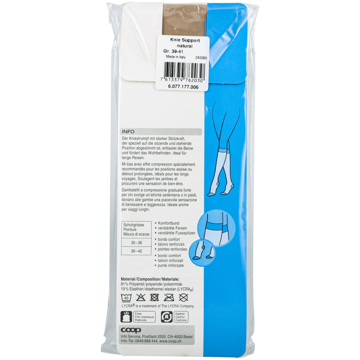 Avela Kniestrumpf Support 39-41 natural
