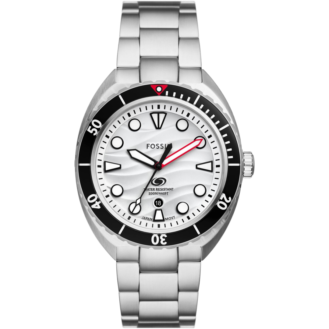 Fossil Breaker Date Silbrig / Weiss 42mm