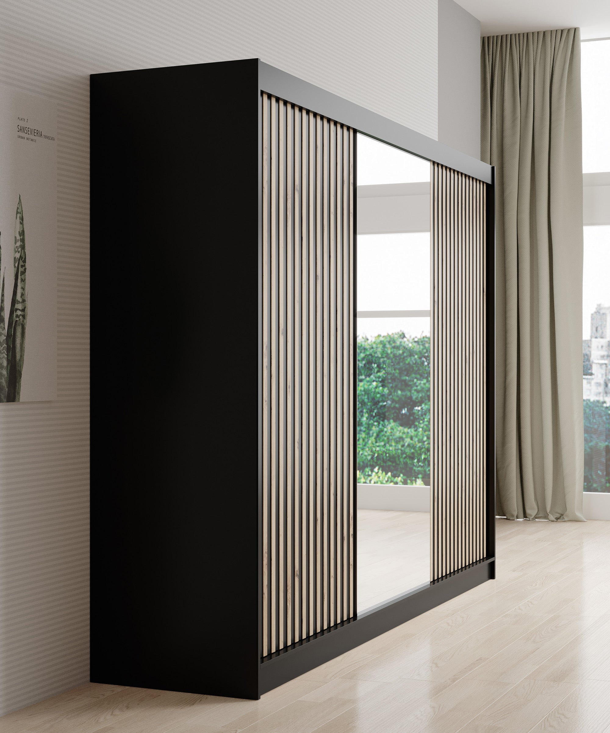 Lisbon 2 - Kledingkast met schuifdeuren - Zwart/eiken - 250x62x200 cm