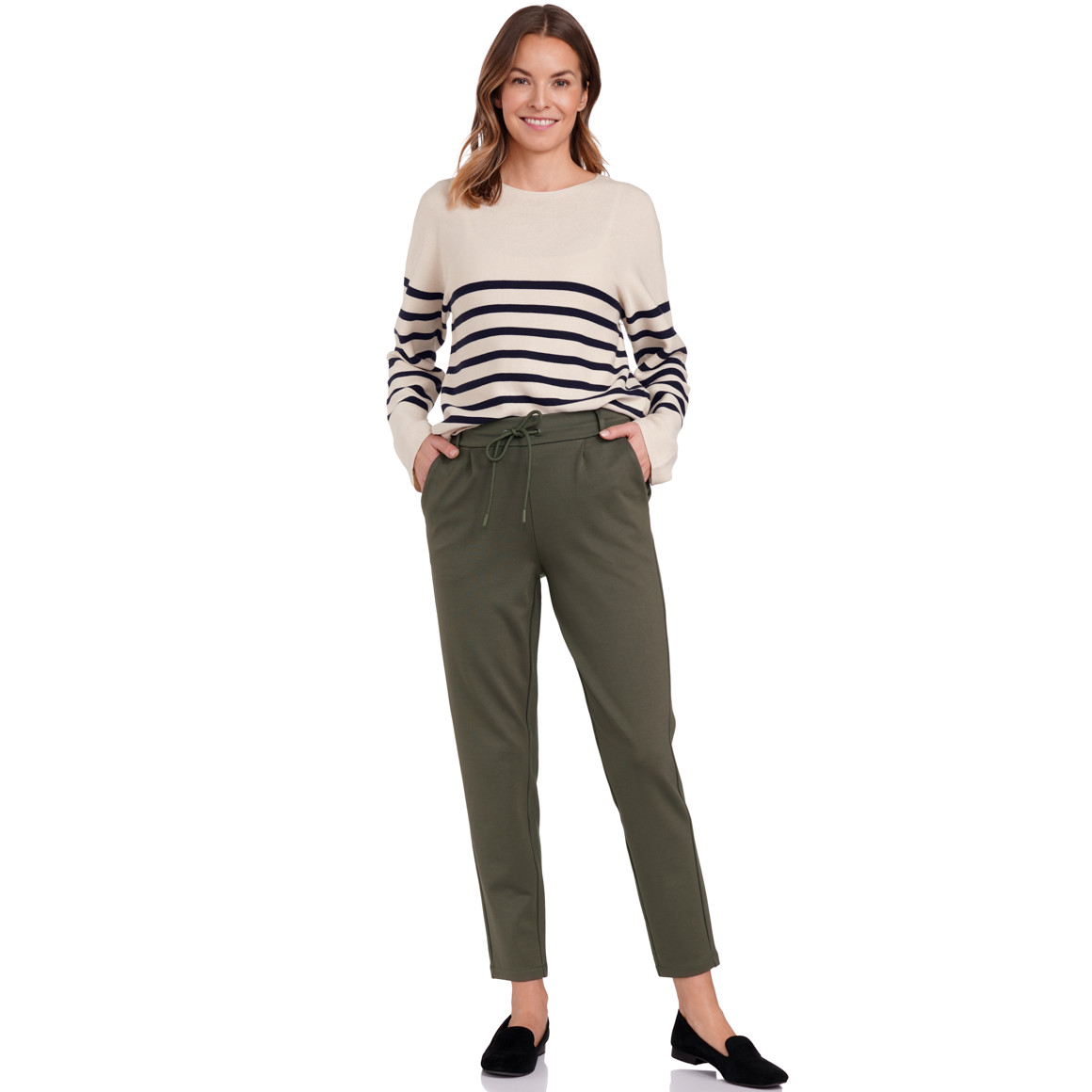 Gina Benotti Damen Feinstrickpullover mit Streifenmuster beige / schwarz
