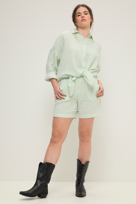 Shorts, Wide Legs, Musselin, Streifen, Elastikbund