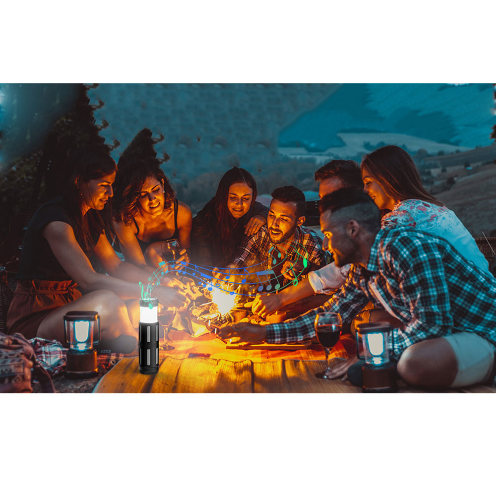 2in1 Bluetooth 5.1 Outdoor Lautsprecher inkl. Ausziehbare LED Taschenlampe Spritzwasserfest (IPX5) - Schwarz