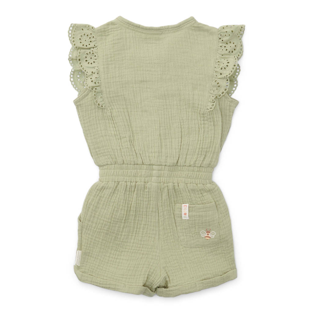 Little Dutch playsuit met ruches en broederie groen