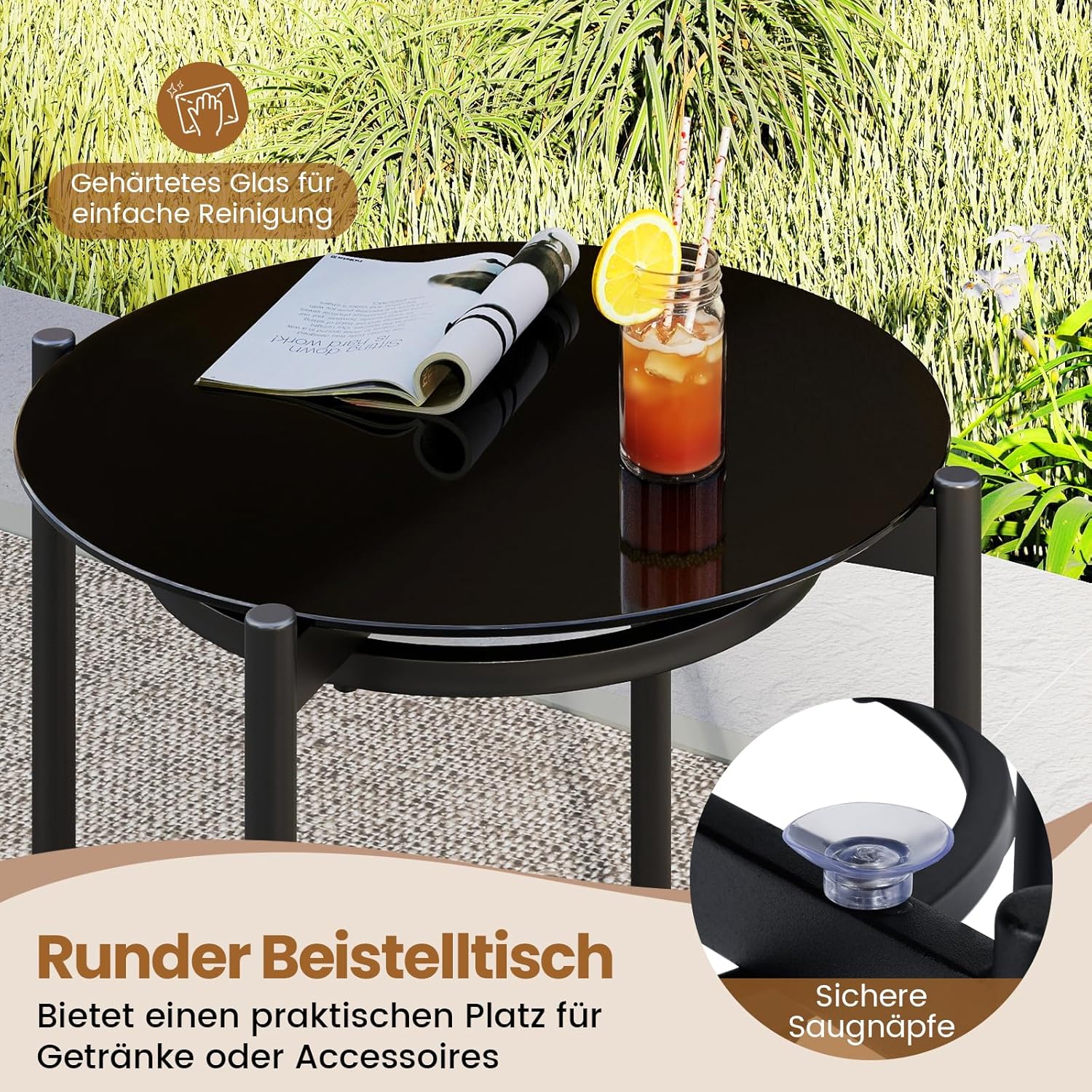 COSTWAY Rattan Gartenmöbel Set, Balkonmöbel Kleiner Balkon, 3-TLG. Balkonset mit 2 Stühle und 1 Tisch, Terrassenmöbel, Gartengarnitur für 2 Personen, Sitzgruppe für Garten, Terrasse