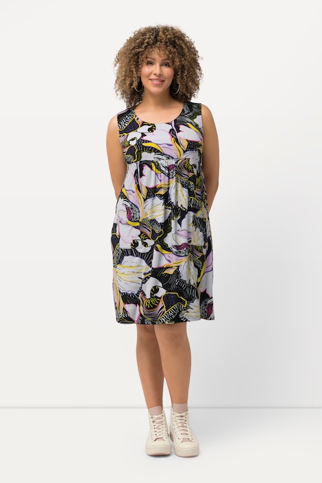 Jersey-Minikleid, floraler Druck, Rundhals, ärmellos
