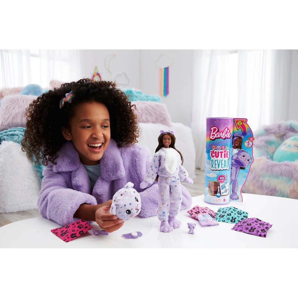 Barbie Cutie Reveal Puppe mit Teddy-Plüschkostüm und 10 Überraschungen