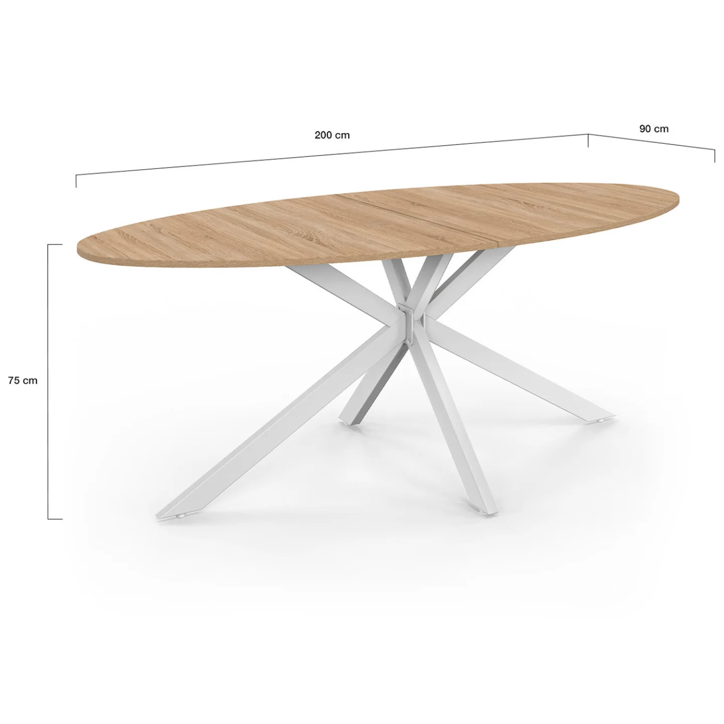 Table à manger ovale ALIX 10 personnes pied araignée bois et blanc 200 cm