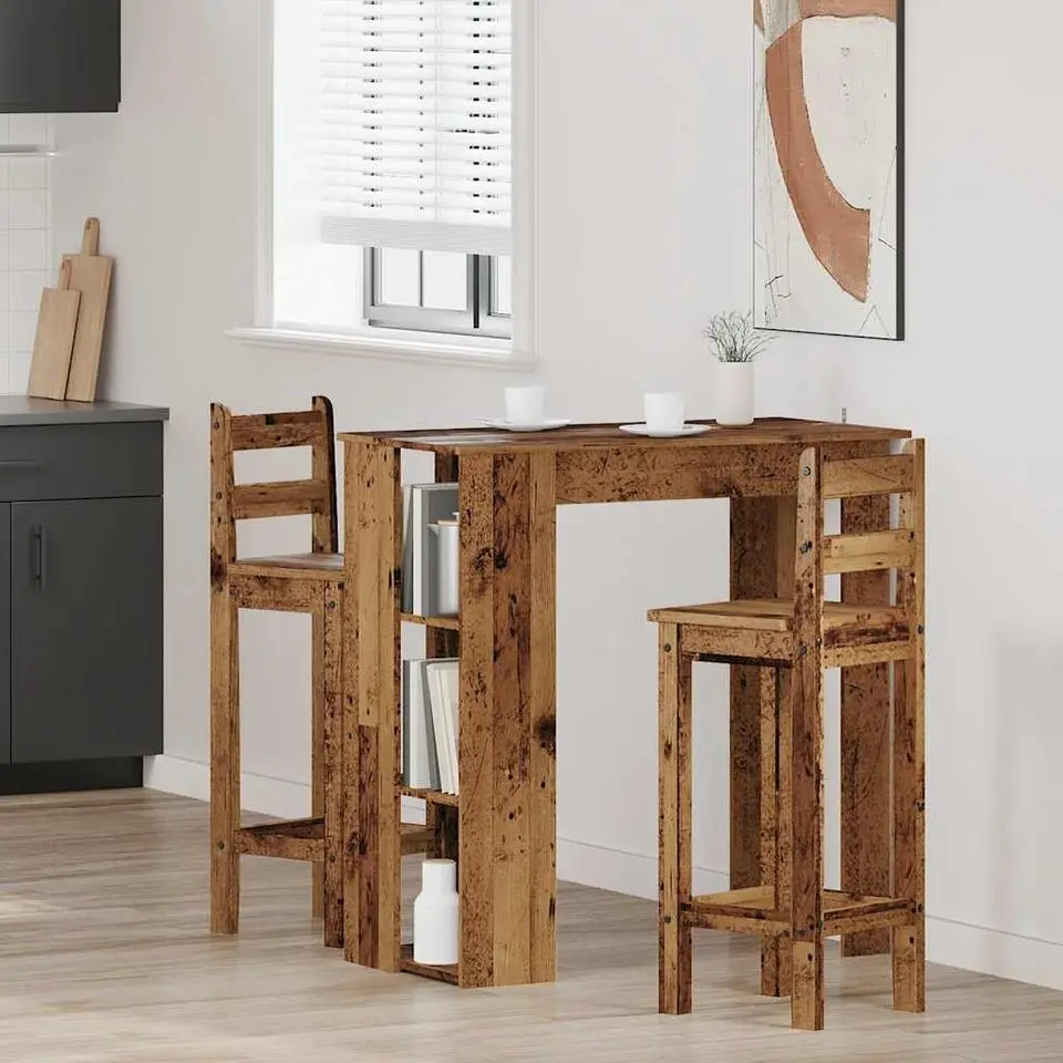 vidaXL - Bartafel met schappen - Oud hout - Bewerkt hout - 102x50 cm