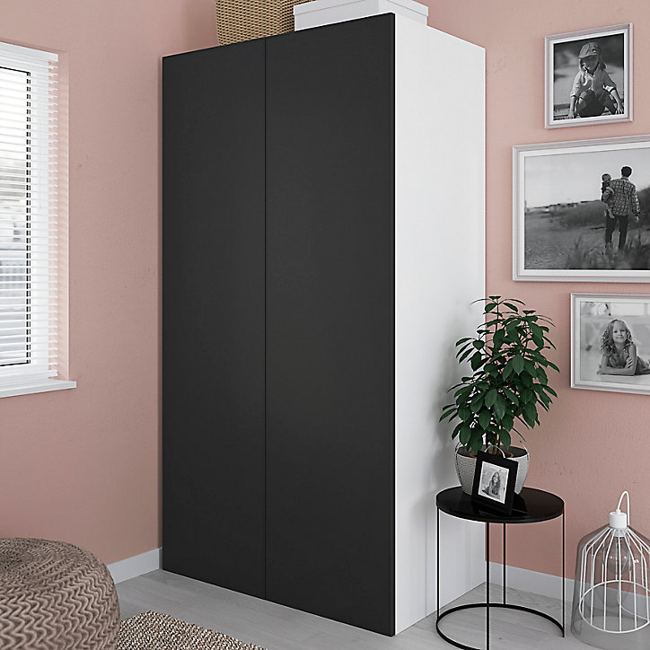 Armoire penderie blanche portes battantes anthracite mat GoodHome Atomia H. 187,5 x L. 100 x P. 60 cm