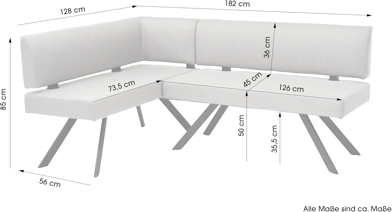 byLIVING Eckbank Toronto, Bezug in Taupe, Gestell in schwarz, L-Form Langer Schenkel rechts, Taschenfederkern, Küchenbank, Speisezimmerbank, Maße: B 182, H 85, T 128 cm
