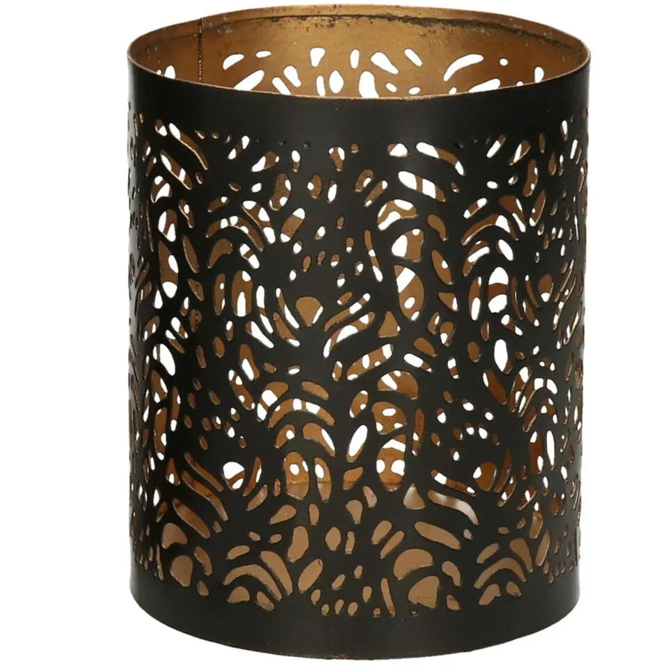 Windlichten set - 2x - zwart/goud - 10/15 cm - theelichthouder