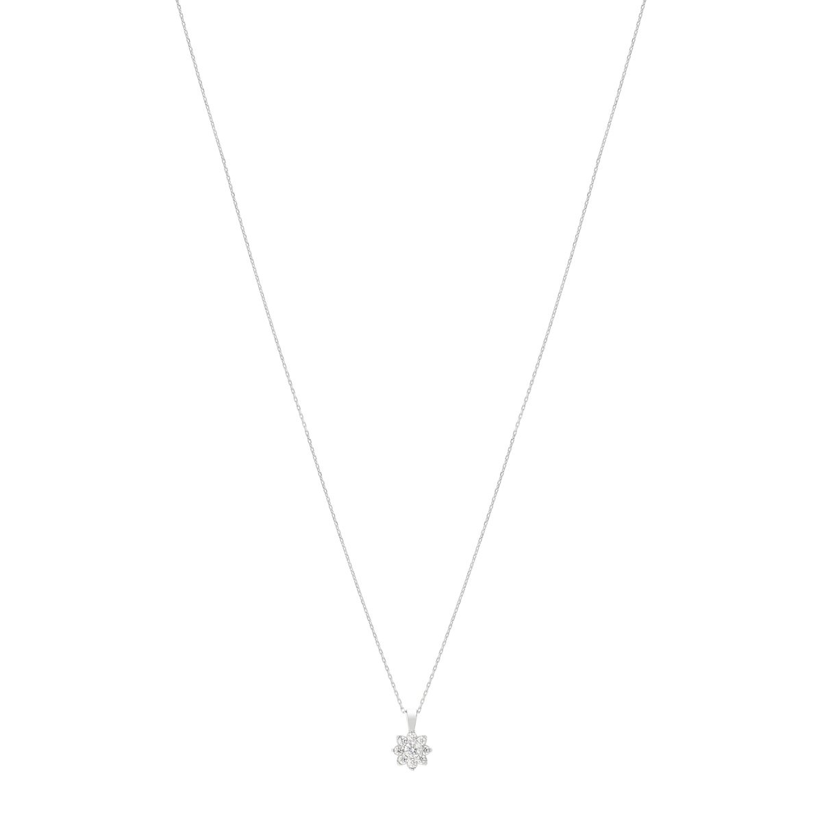 Collier or 750 blanc fleur diamants synthétiques 0,25 carat 42 cm