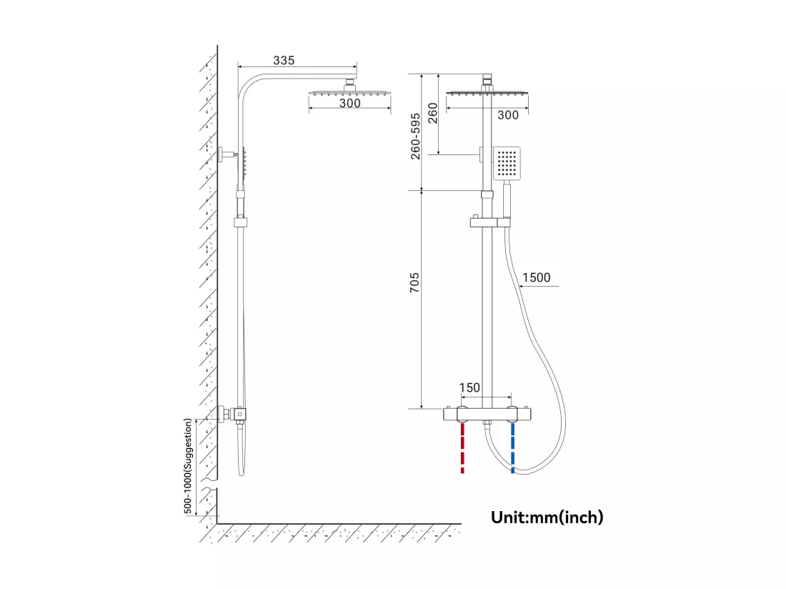 AURALUM MAX Colonne DoucheThermostatique 2 Fonctions Ensemble Douche Thermostat,Tête douche 12 pouces,Système Douche,Hauteur Réglable 96-130cm,Chromé