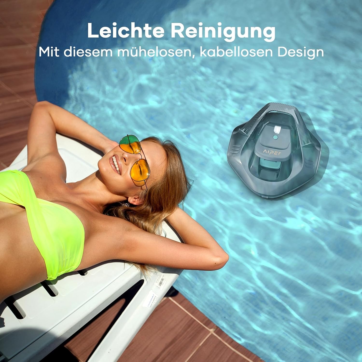AIPER Poolroboter, Kabellos Poolsauger Akku, Bodensauger mit 90 Min Laufzeit, Automatisches Parken, Dual-Antriebsmotoren & LED-Anzeigen, Ideal für Flachem Boden Pool bis zu 80 m²
