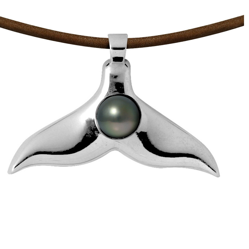 Collier Homme Queue de Baleine en Cuir, Perle de Tahiti et Argent Massif 925