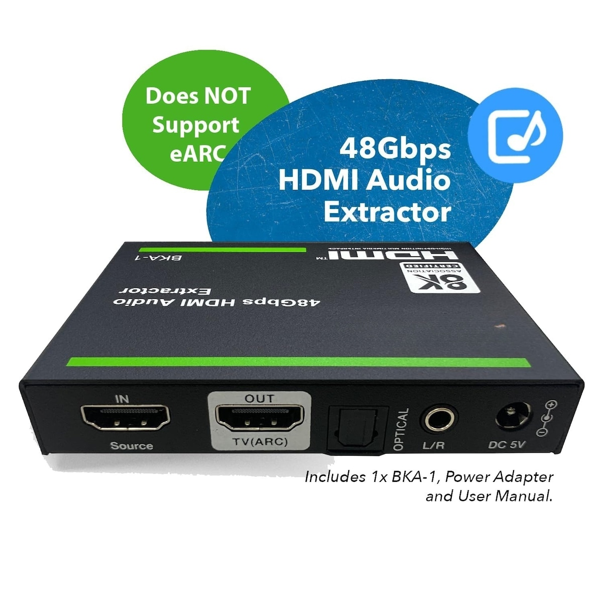 NÖRDIC 8K HDMI 2.1 ARC Extractor - SPDIF + 3,5 mm ekstraksjon, HDMI CEC Dolby Digital/DTS, Atmos, Dolby Vision, HDR10+