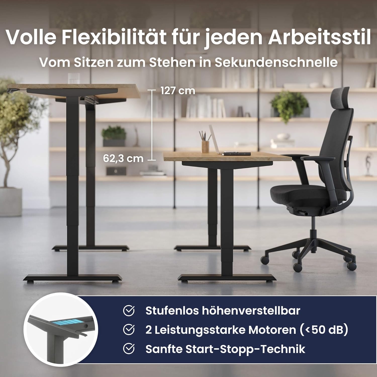 Ergotopia Desktopia Pro X Elektrisch höhenverstellbarer Schreibtisch, Ergonomischer Stehtisch für Büro oder Home Office (Buche, Gestell Schwarz, 160 x 80 cm)