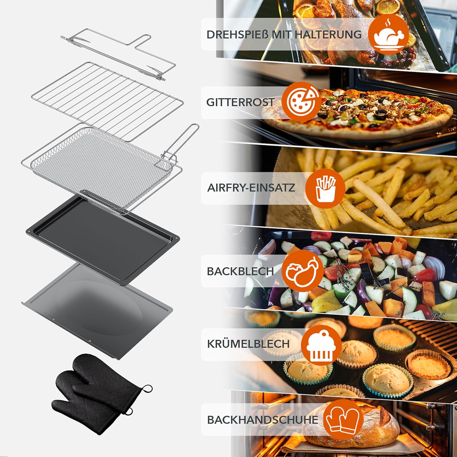 Heinrich´s Multibackofen, Minibackofen mit 30L Volumen, mit Umluft, inkl. 8h Timer, Innenraumbeleuchtung, einstellbar zwischen 100-230 °C, mit Touch-Bedienung, inkl. Zubehör, schwarz, 1600W