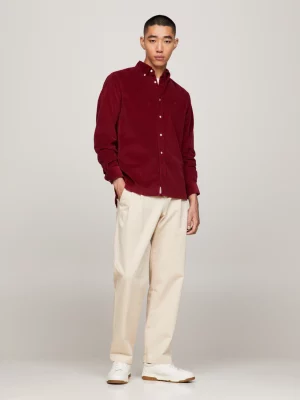 Camisa de veludo cotelê com estampa da bandeira americana, corte regular.