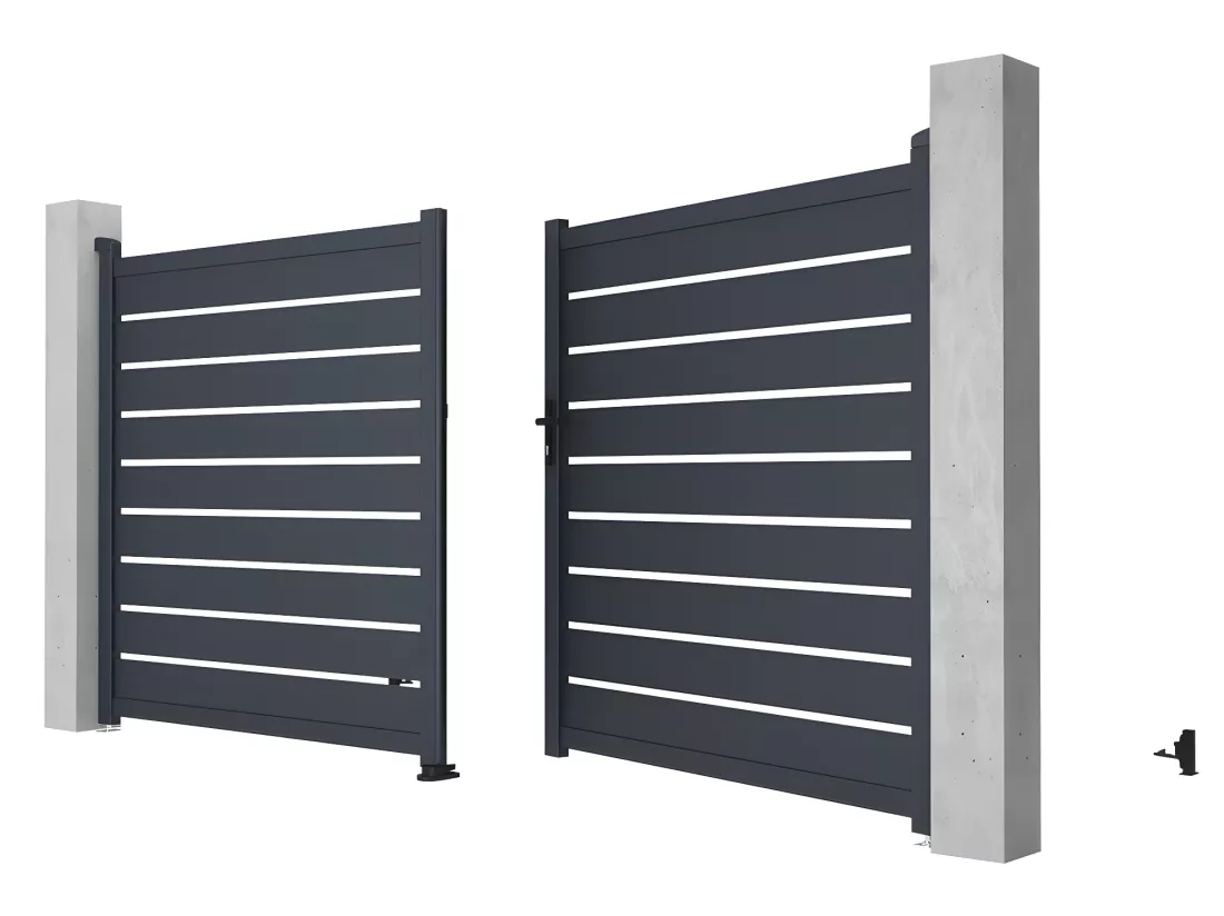 Portail battant aluminium ajouré L355 x H183 cm anthracite - PRIMO
