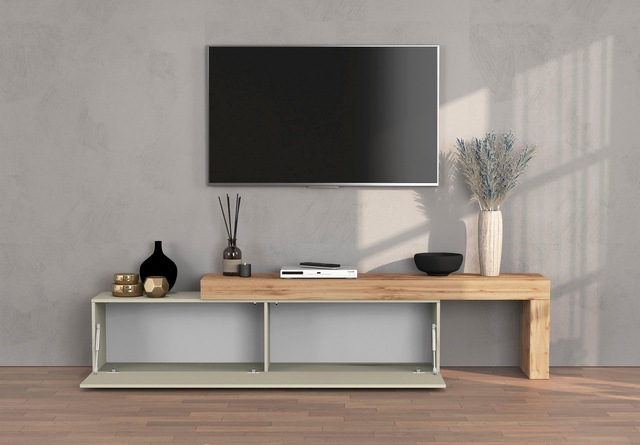 INOSIGN Lowboard »Chronos TV-Board, TV-Schrank« Breite verstellbar von 190 bis 350 cm, 1 Stk. tlg. Breite 270 cm TV-Board,Lowboard,1 Klappe und ein L-Förmiger Aufsatz