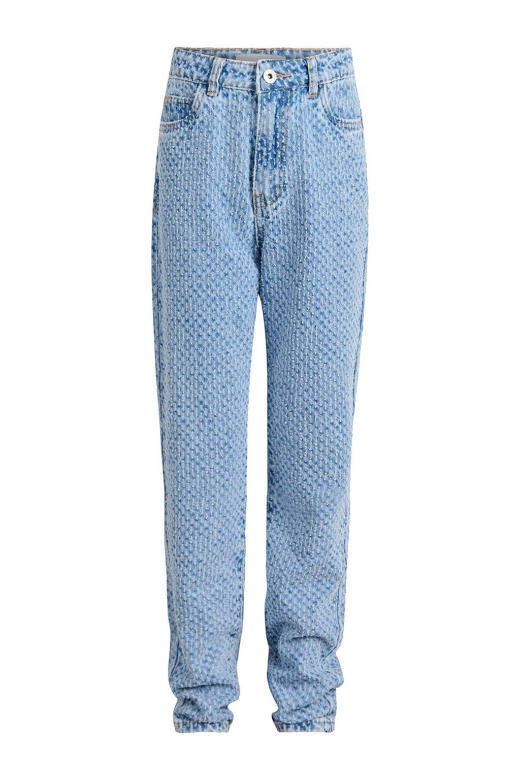 Shoeby high waist straight leg jeans met all over print light blue denim bleached