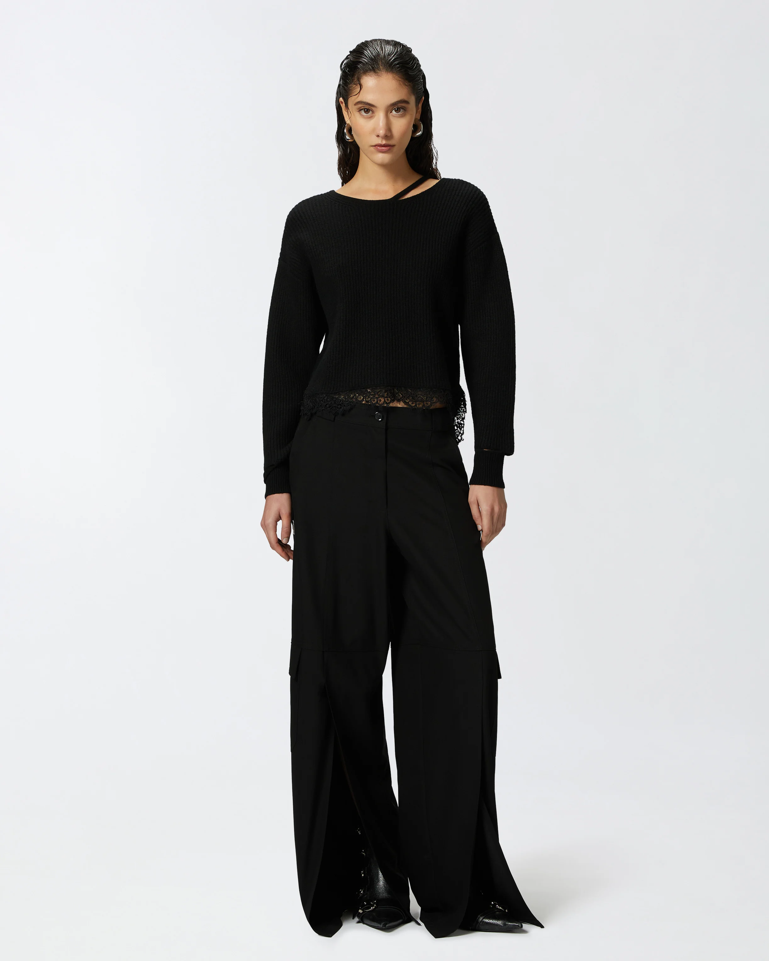 Pull en côtes avec base | Noir