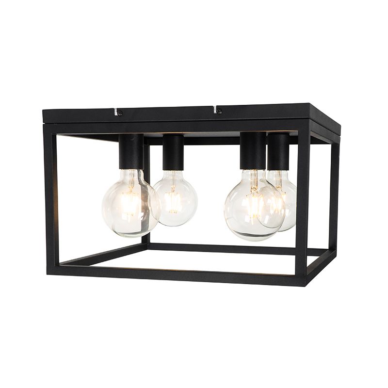Industriële plafondlamp zwart 40 cm 4-lichts - Cage