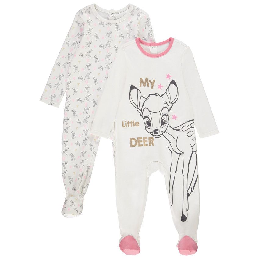 Lot de 2 dors-bien en jersey print Bambi Disney pour bébé fille - Ecru