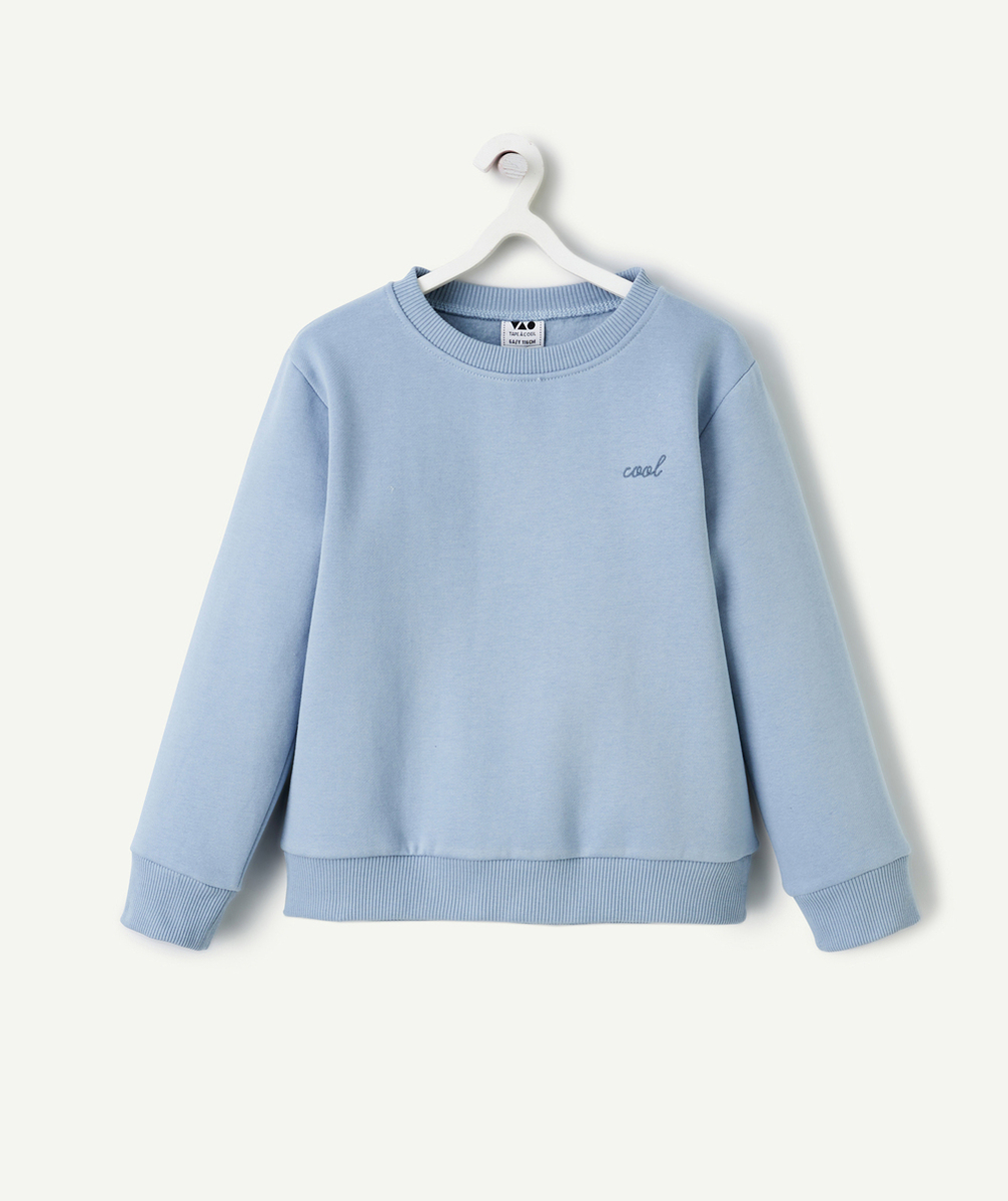 SWEAT MANCHES LONGUES GARÇON EN FIBRES RECYCLÉES BLEU AVEC MESSAGE BRODÉ
