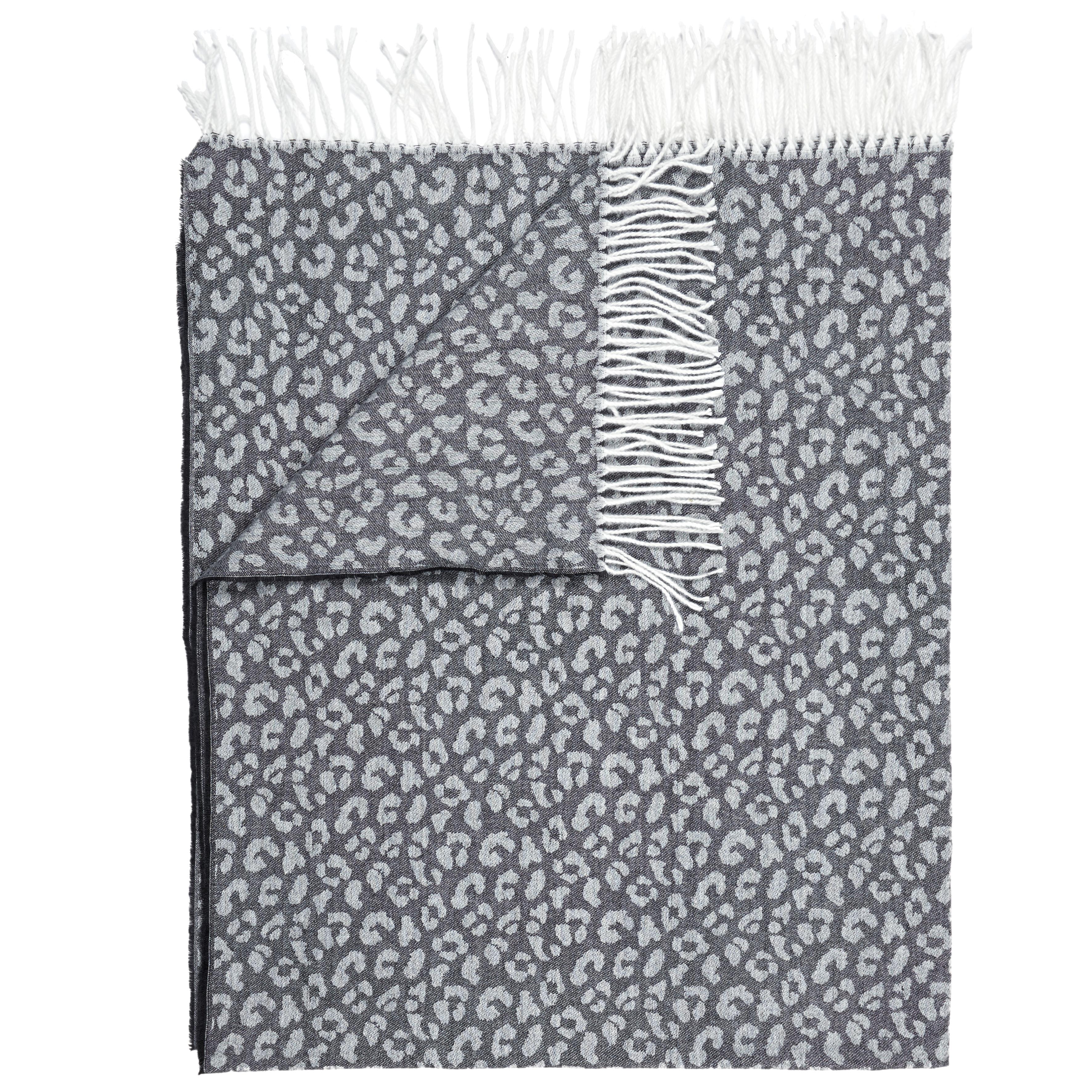 PLAIDS FRANGES EFFET LAINE TACHETE NOIR ET BLANC