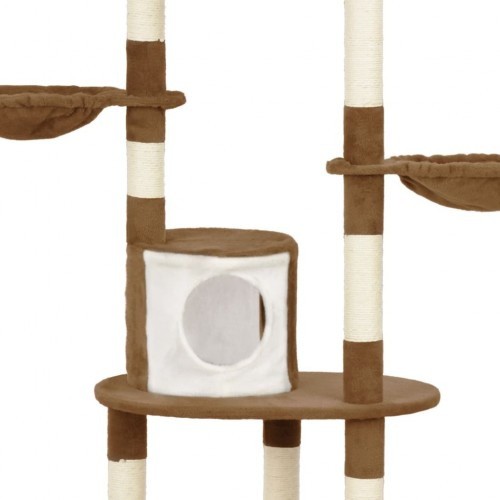 Arranhador marrom para gatos com hastes de sisal.