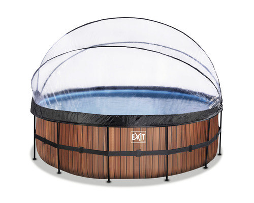 EXIT WoodPool ronde opzetzwembadset Ø 450x122 cm inclusief zandfiltersysteem, afdekking & ladder, houtlook
