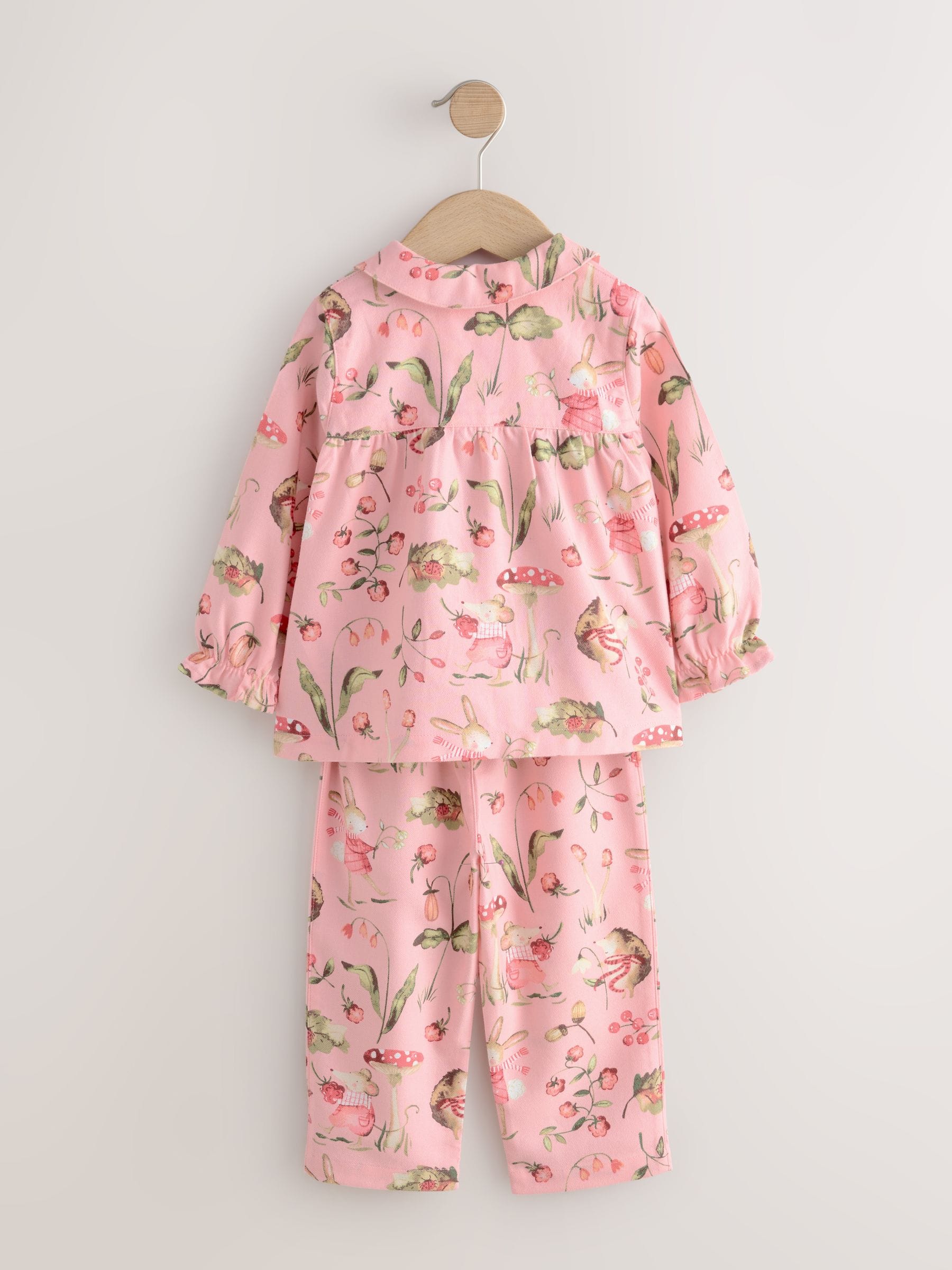 Roze muisprint - Geweven pyjama met knopen (9 mnd-10 jr)