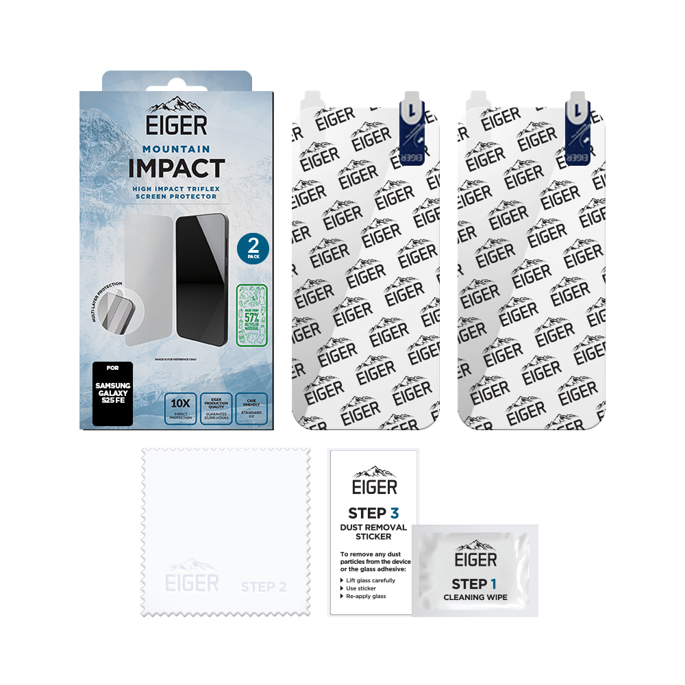 (2er Set) Samsung Galaxy S25 FE Mountain Impact High Triflex Panzerglas 2.5D Displayschutz Case Friendly (EGSP01090)