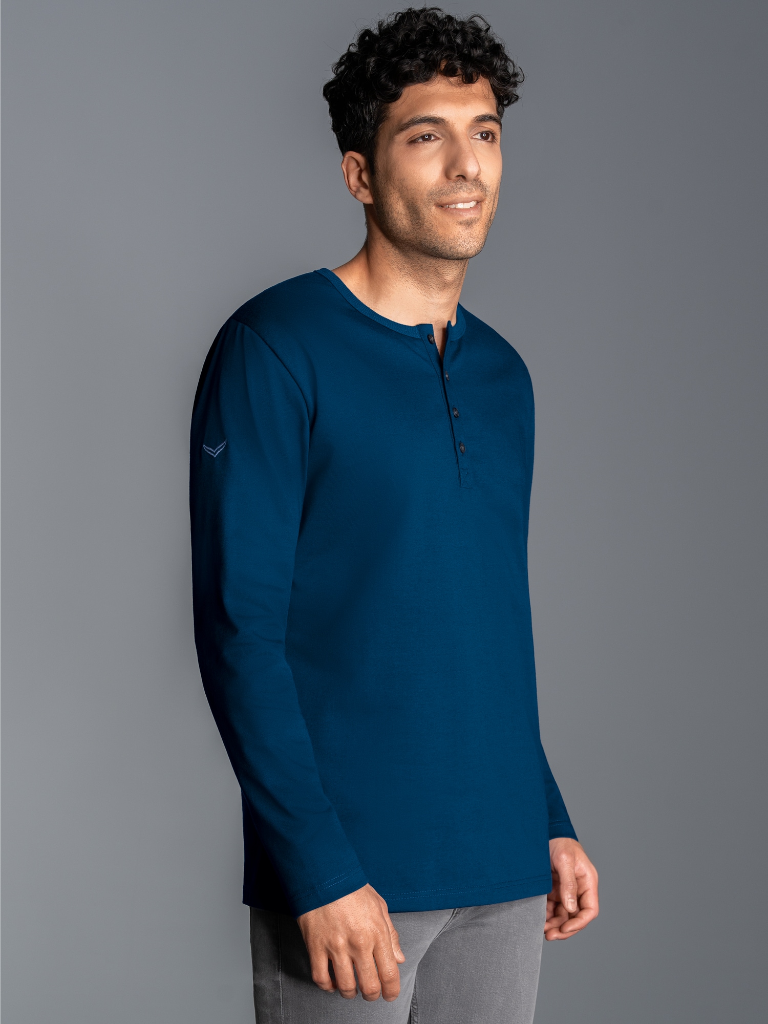 Langarmshirt mit Knopfleiste Night-blue