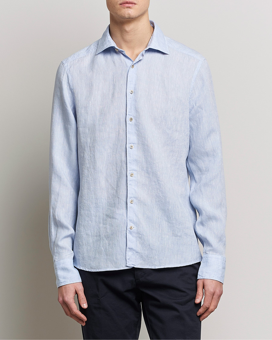 Stenströms Slimline Cut Away Linen Shirt Light Blue