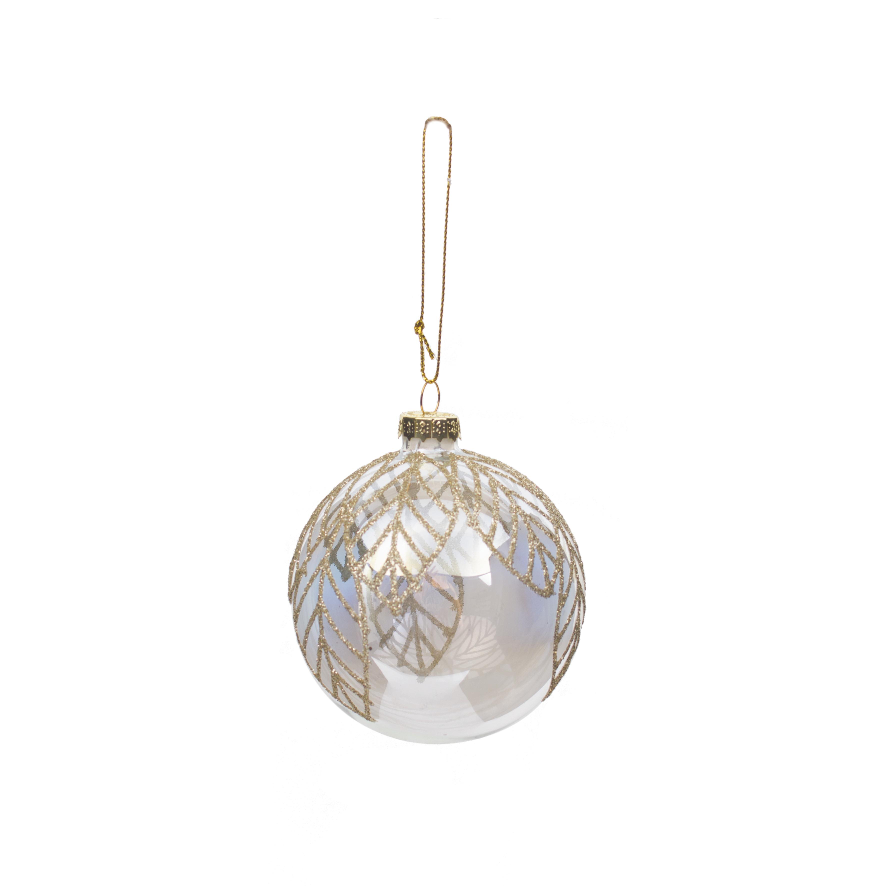 BOULE NOEL VERRE ARC EN CIEL FEUILLE DOREE
