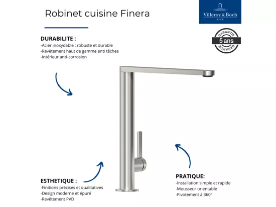 Robinet cuisine VILLEROY ET BOCH Finera anthracite